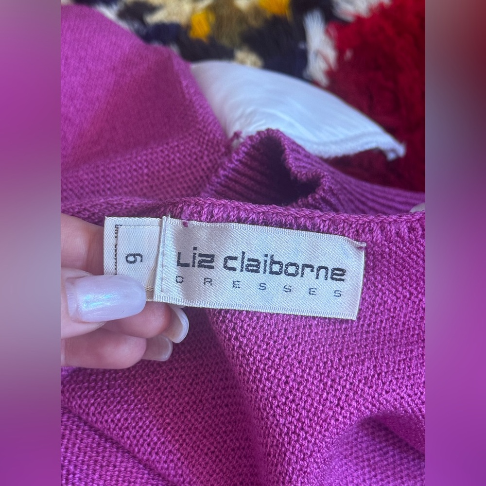 80s Vintage Liz Claiborne Raspberry Pink Knit Mini Dress Sz M - Picture 4 of 13